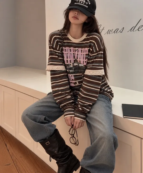 Striped Long Sleeve T-Shirt, Casual and Comfortable Style