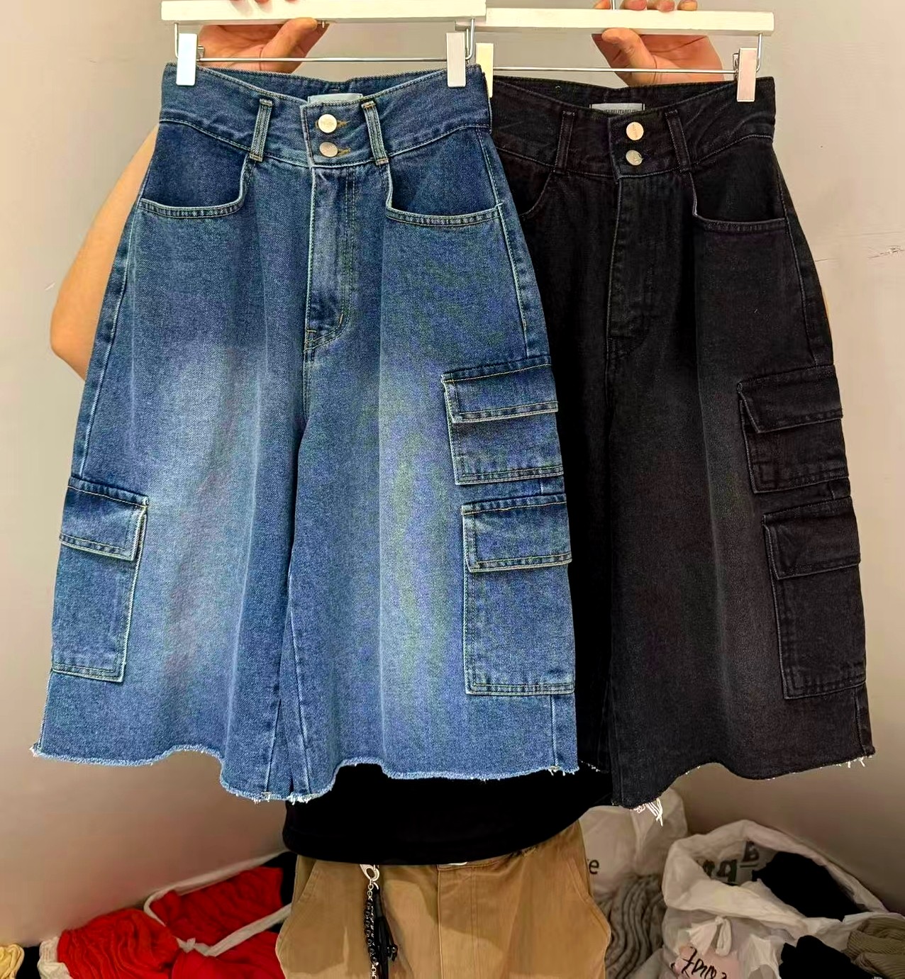 스타일리시 캐주얼 루즈 포켓 청치마