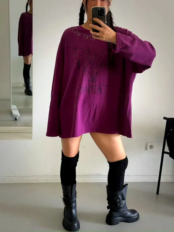 Fashionable Loose Purple T-Shirt, Comfortable Casual Style