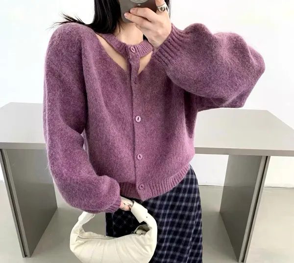 Warm and Soft Purple Cardigan, Perfect for Autumn and Winter Outfits