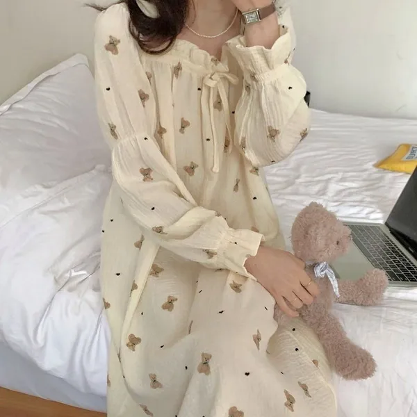 Adorable Bear Pattern Long Sleeve Dress