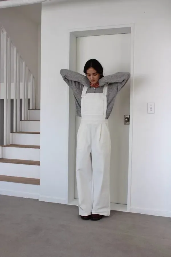 Stylish Minimalist Women's Suspender Pants, Elegant White Design