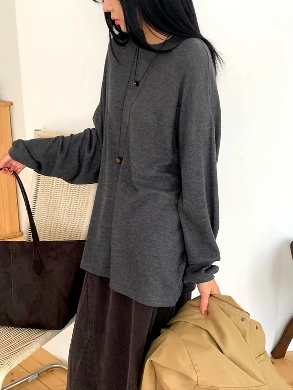 Loose Casual Gray Long Sleeve T-Shirt, Comfortable and Versatile