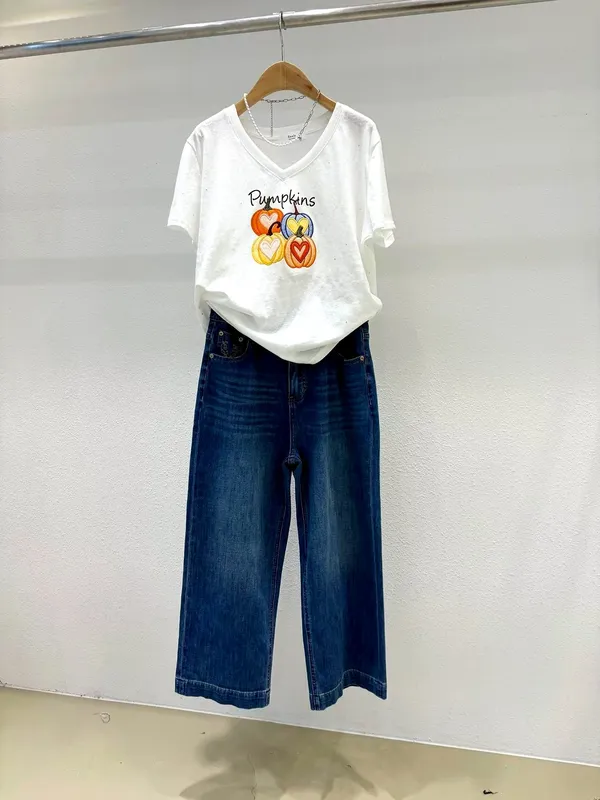 秋季可愛刺繡南瓜圖案T恤