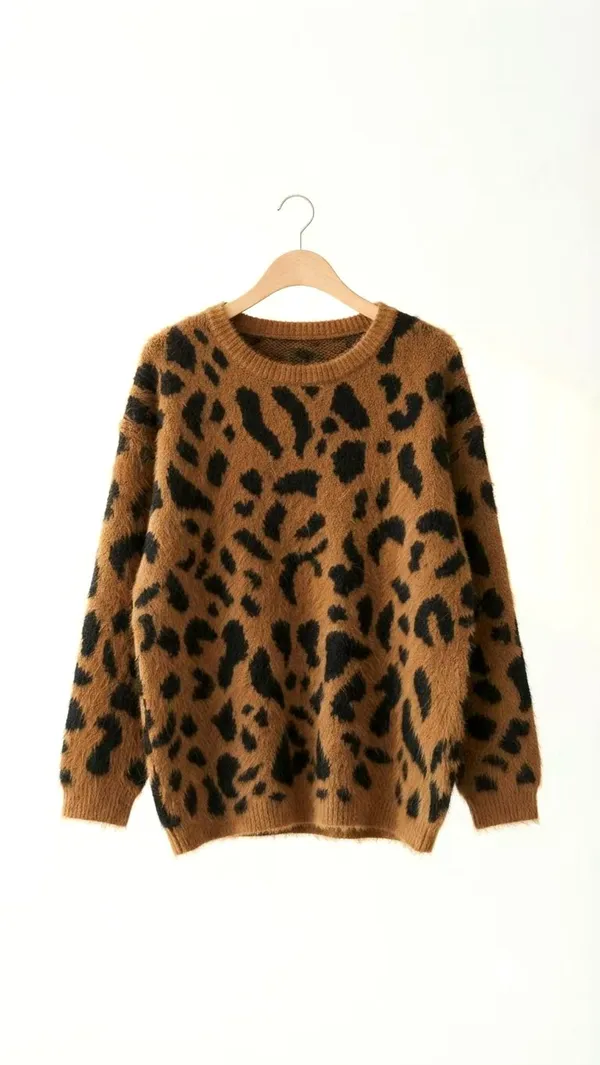 Stylish Leopard Print Sweater, Warm and Comfortable, Must-Have for Fall and Winter
