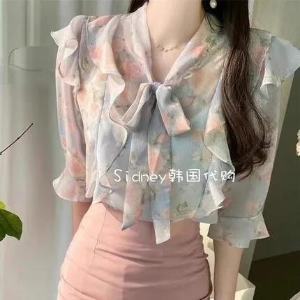 Elegant Floral Print Tie-Up Shirt