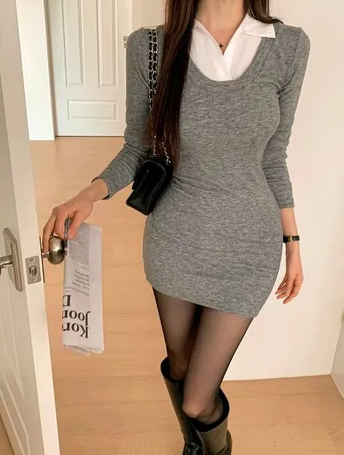 Stylish Gray Dress with Elegant Slimming Design