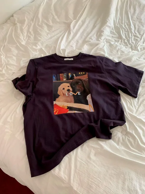 T-Shirt Longgar Corak Anjing Comel, Gaya Santai yang Selesa