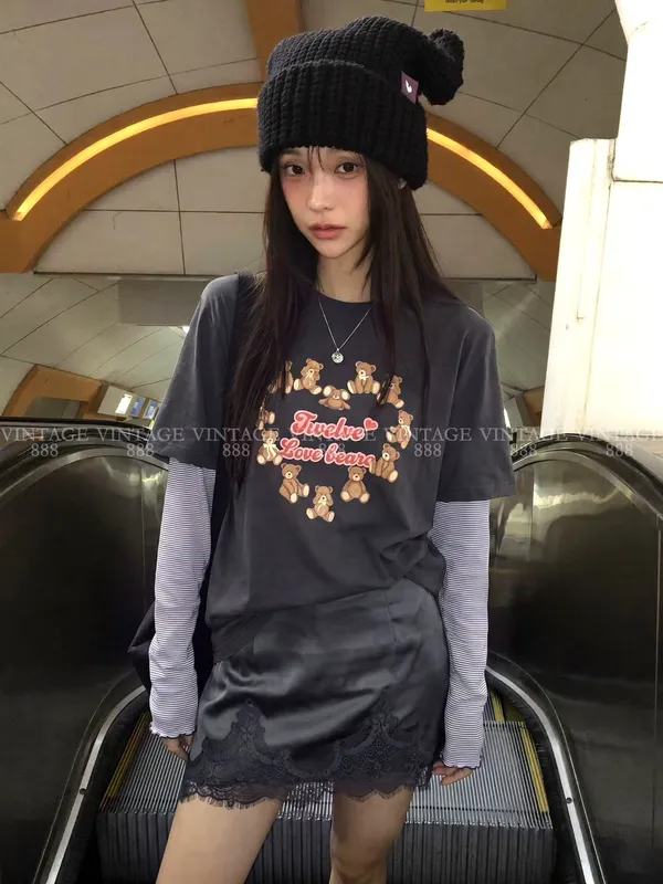 Cute Cartoon Pattern Women's T-Shirt, Comfortable Casual Style