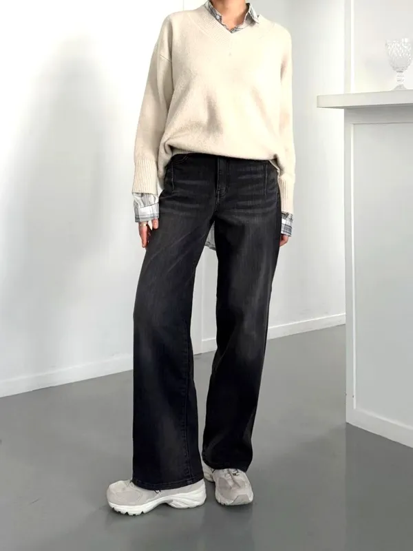 ファッショナブルなルーズフィットの黒い女性用パンツ、快適で多用途