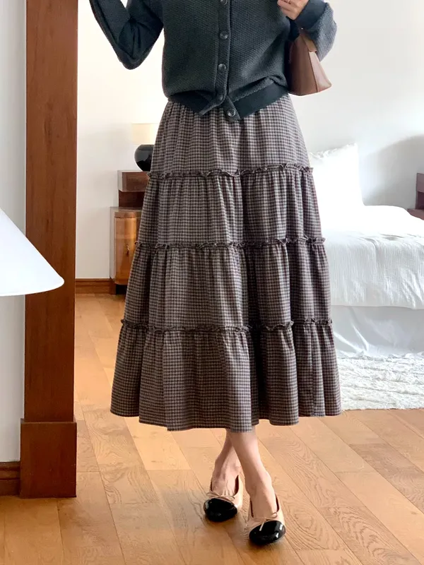 Skirt Lapisan Plaid Vintage - Elegan untuk Pakaian Seharian