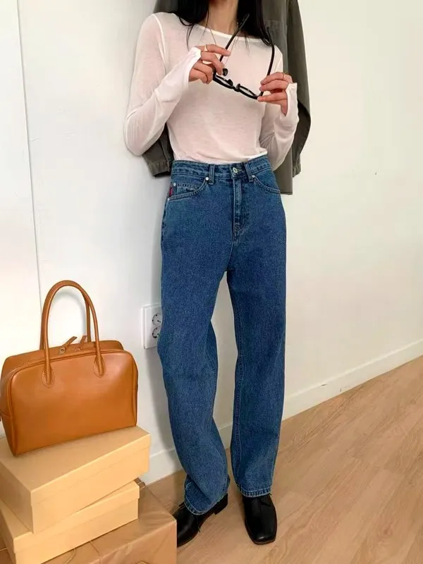 Fashionable High-Waisted Loose Denim Jeans, Comfortable and Versatile