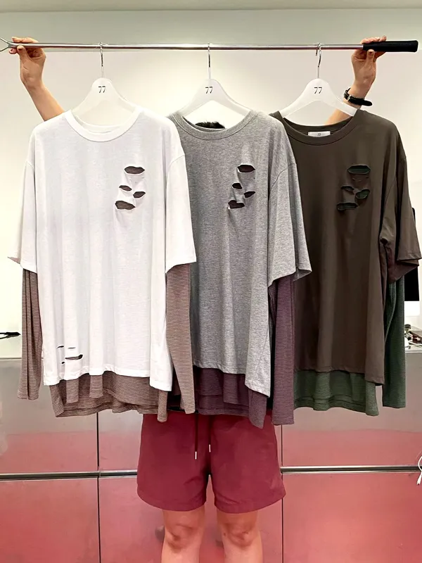 Trendy Distressed Design Short Sleeve Top for a Comfortable Casual Look
