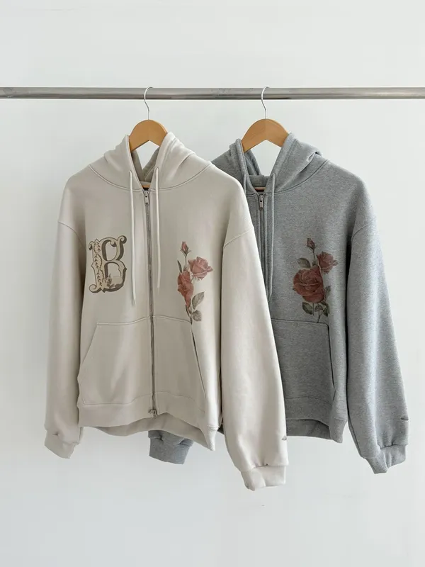 Floral Embroidered Zipper Hoodie - Comfort Meets Casual Style