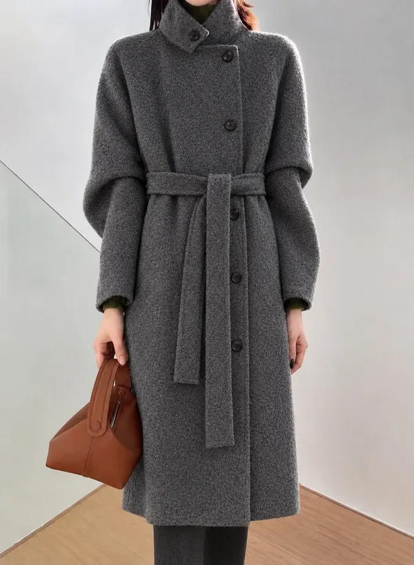 Elegant Gray Long Coat, Fashionable and Warm