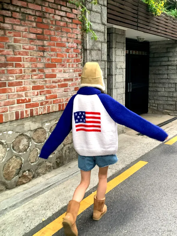 Stylish American Flag Pattern Knitted Top
