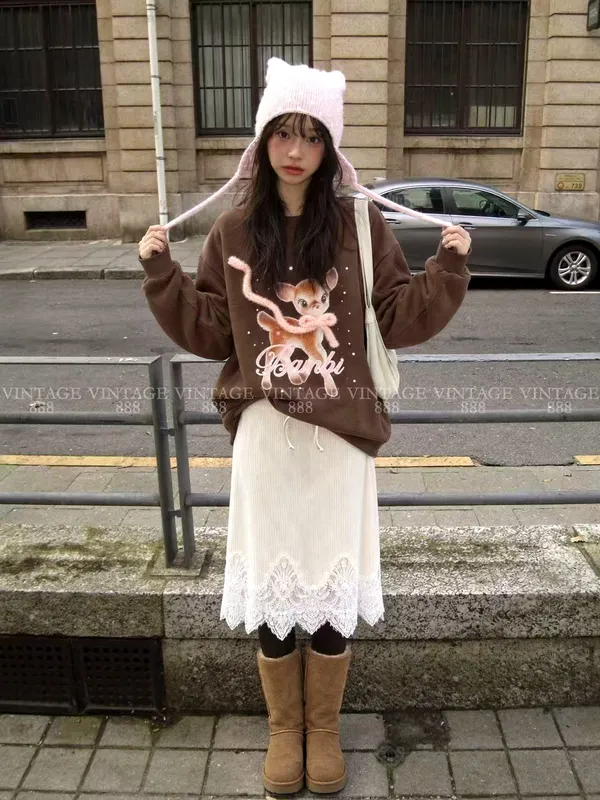 Cute Cat Print Hoodie, Comfortable Casual Style