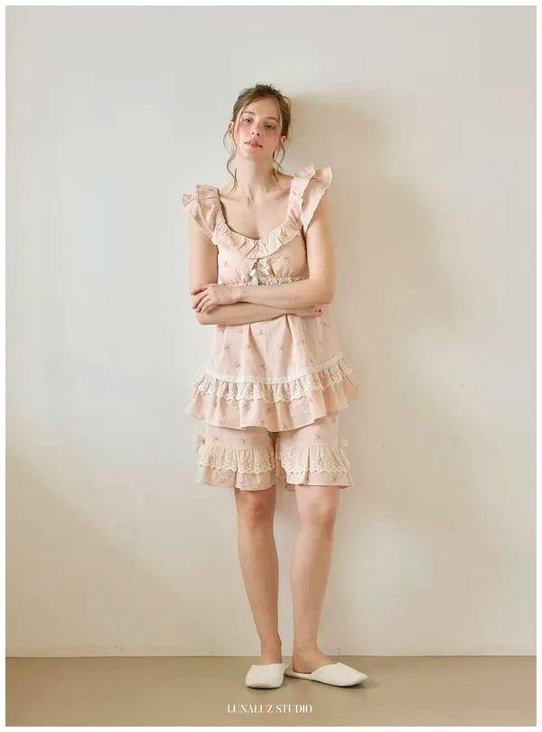 Sweet Lace Trim Women's Outfit, Fresh and Comfortable