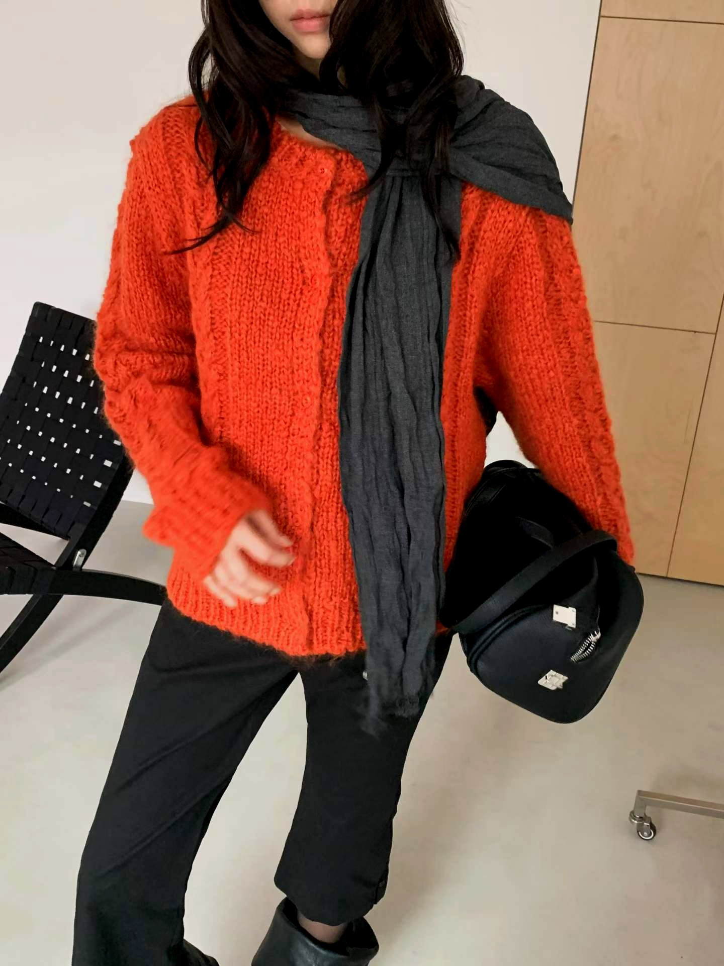 패셔너블한 여성용 가디건, 따뜻한 오렌지 니트, 편안하고 다재다능