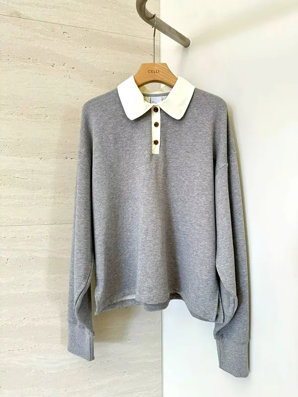 Stylish Casual Women's Top with Classic Lapel Design in Comfortable Gray
