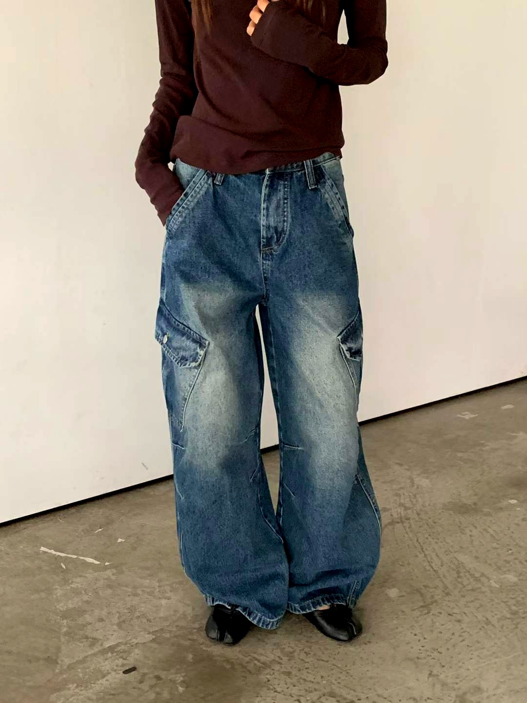 패셔너블한 루즈핏 청바지, 편안한 캐주얼 스타일