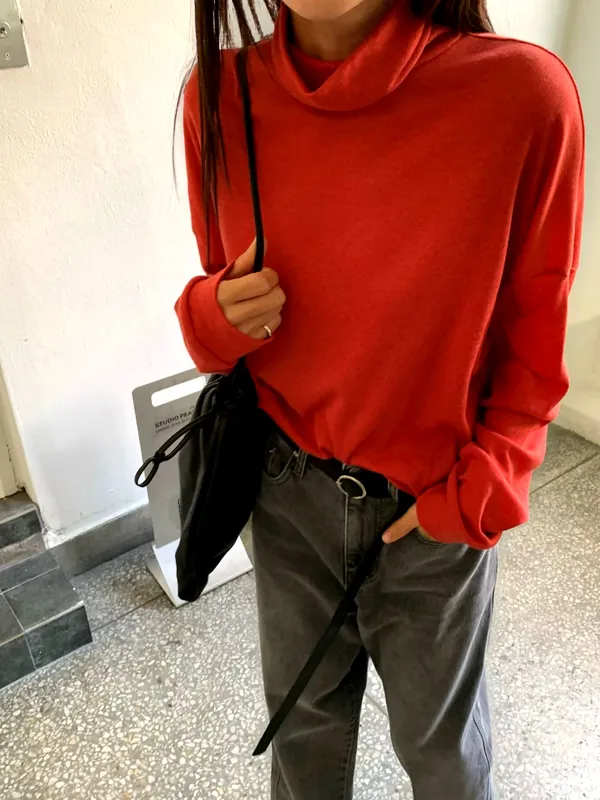 Stylish Red High Neck Women's Top, Comfortable and Versatile