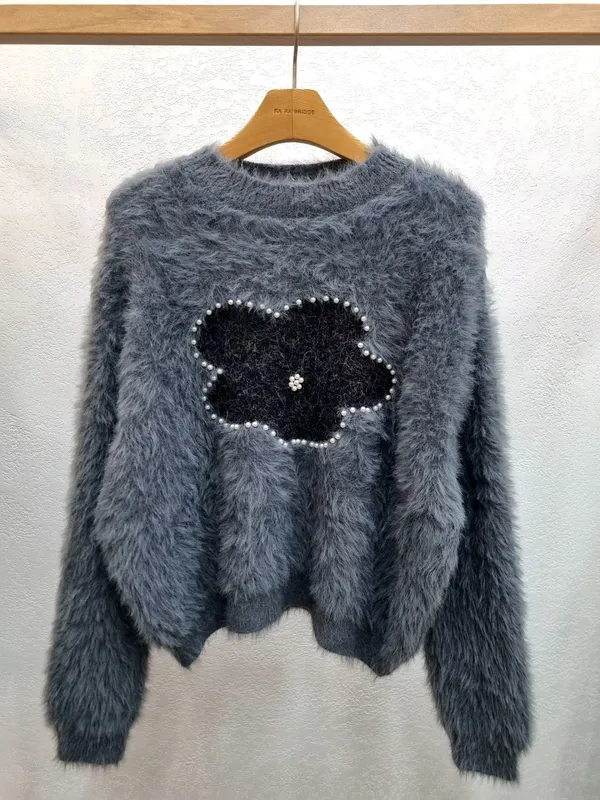 Plush Flower Embroidered Top, Warm and Stylish