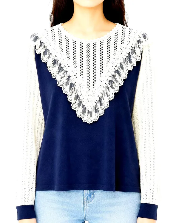 Elegant Lace-Panel Long Sleeve Women's Top