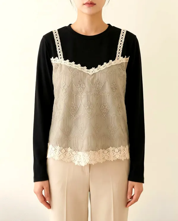 Elegant Lace Panel Women's Top, Fashionable and Versatile