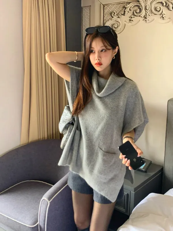 Stylish Loose Grey Sweater Top - Elegant Comfort
