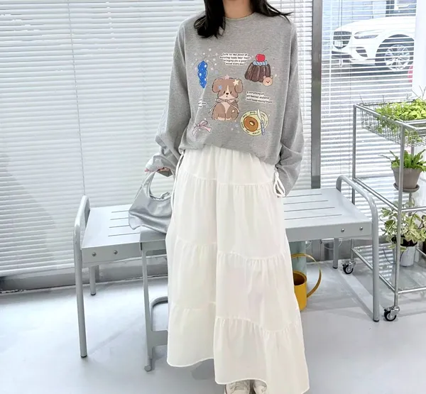 เสื้อยืดแขนยาวลายการ์ตูนน่ารัก สไตล์สบายๆ
