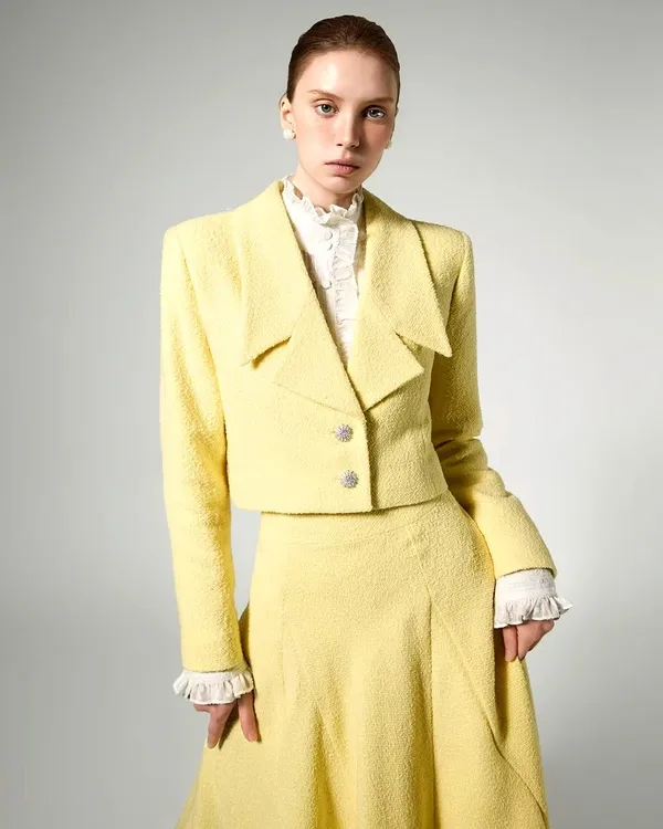 Chic and Elegant Women's Jacket, Short Yellow Design - New Arrival