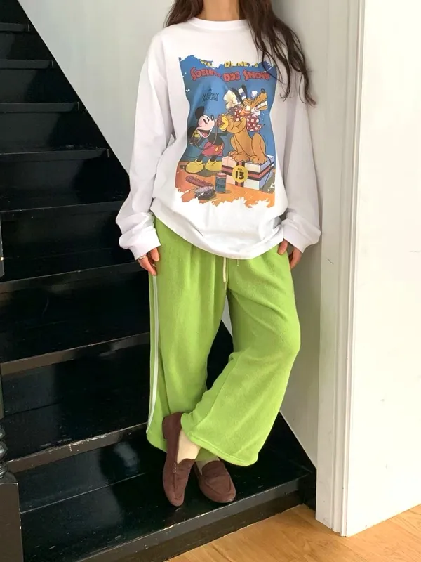 Cute Cartoon Print Loose T-Shirt, Comfortable Casual Style