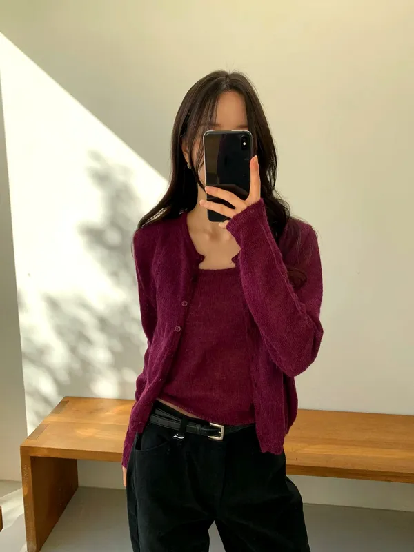 優雅氣質女裝套裝，溫暖針織開衫+簡約內搭
