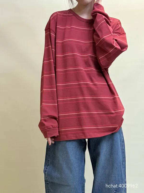 Loose Striped Long Sleeve T-Shirt, Casual Fashion