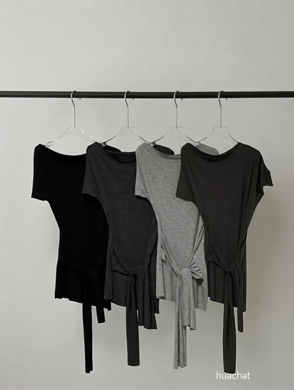 Minimalist Style Tie-Up Short Sleeve T-Shirt, Comfortable and Versatile