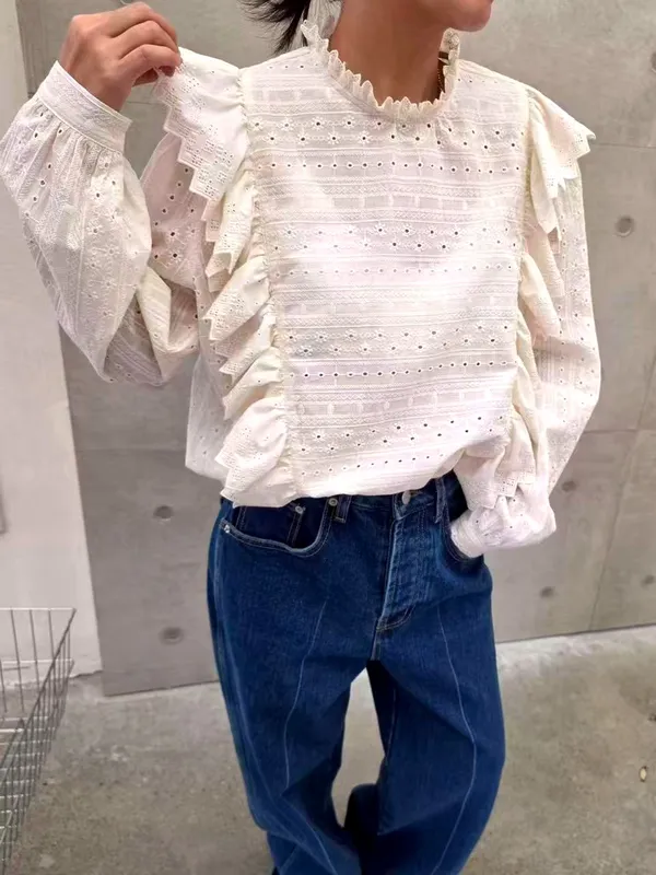 Lace Trim Decorative Shirt - Elegant Women's Top
