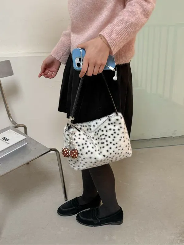 Cute Polka Dot Tote Bag, Fashionable and Versatile