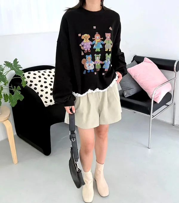 เสื้อยืดหลวมลายการ์ตูนน่ารัก สไตล์แฟชั่นสบายๆ