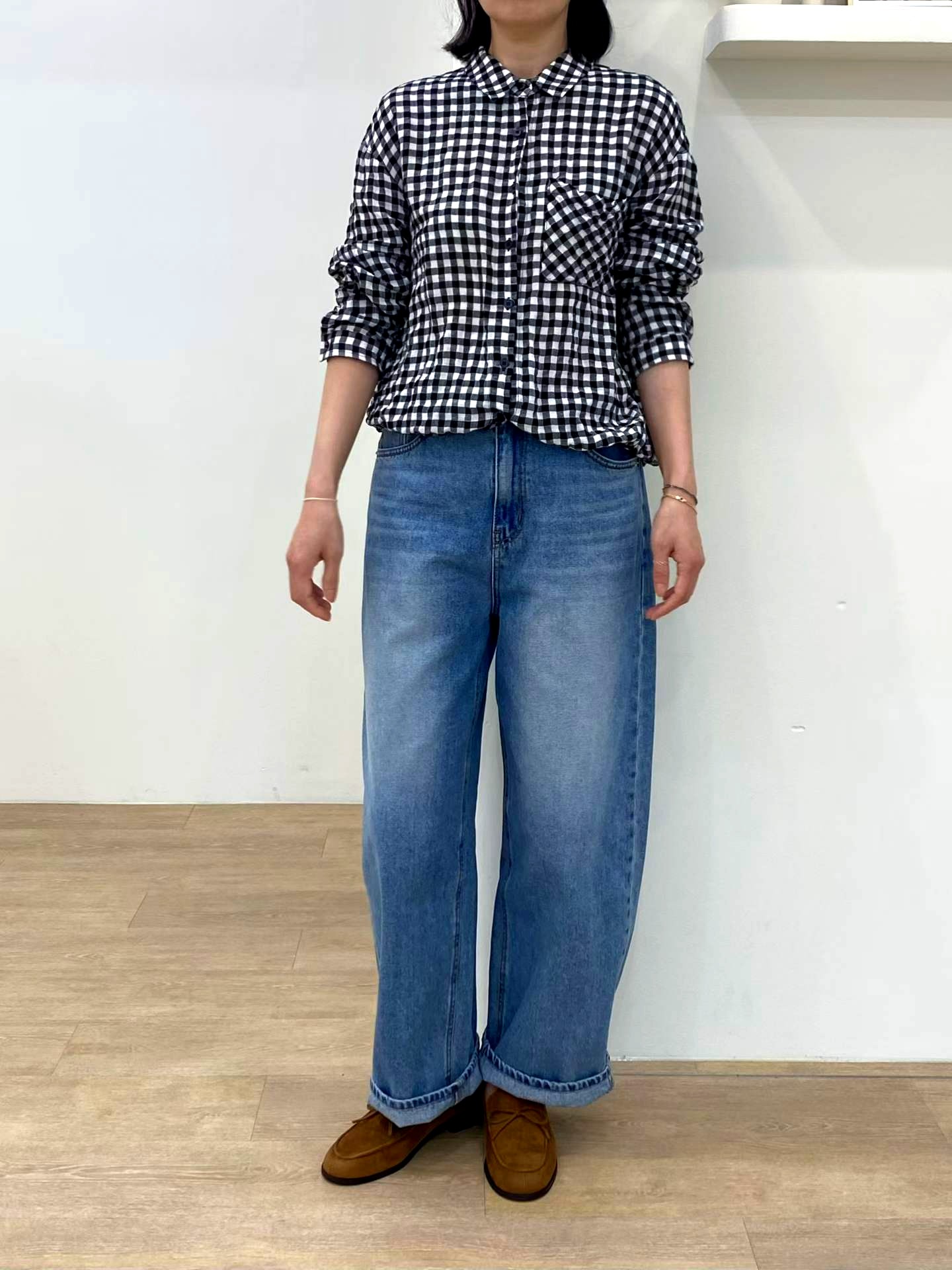 클래식 체크 여성 상의, 패셔너블한 캐주얼 필수 아이템