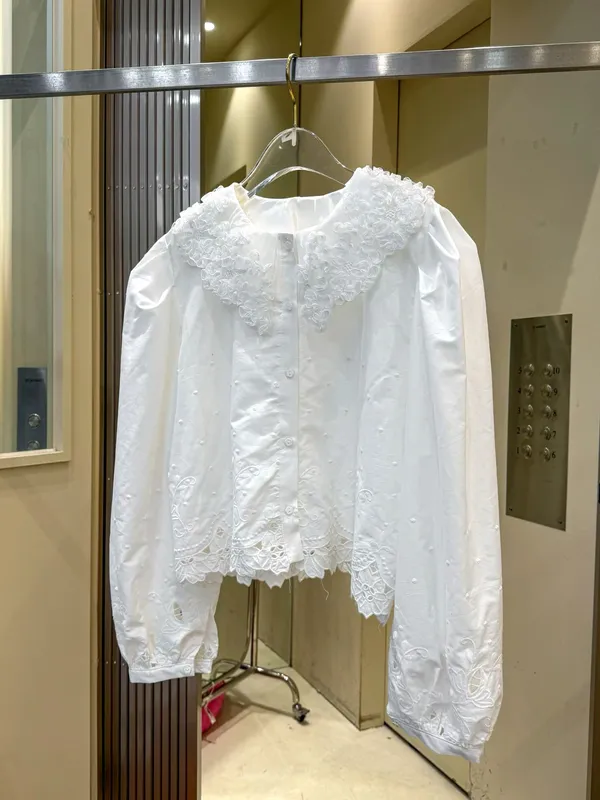 Elegant Lace Collar White Women's Top