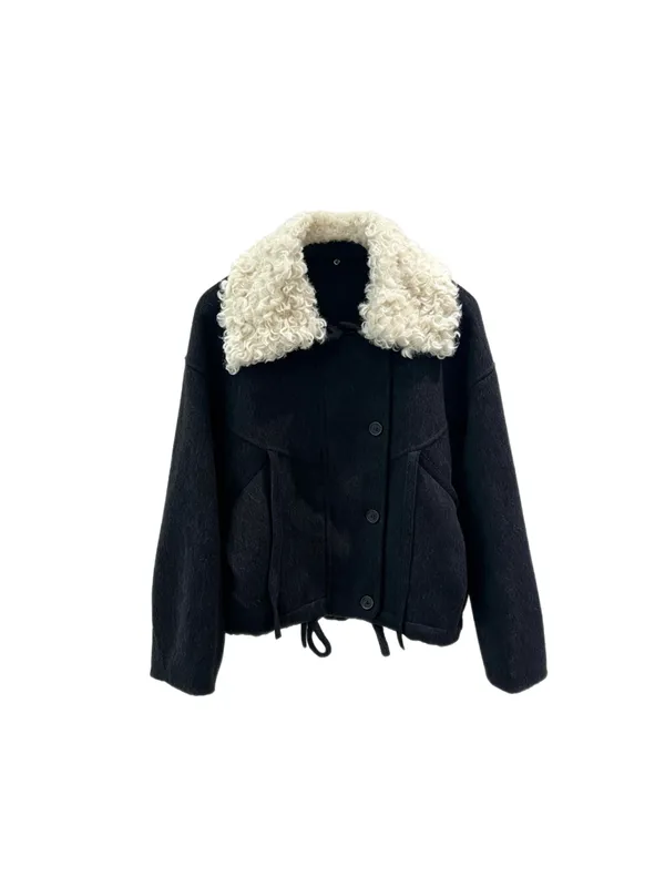 Stylish Lambswool Lapel Coat - Warm and Comfortable