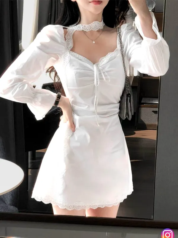 Elegant Lace Trim Dress, Showcasing Your Charming Aura