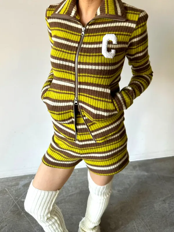 Vintage Striped Women's Outfit Set - Fashionable Casual Style
