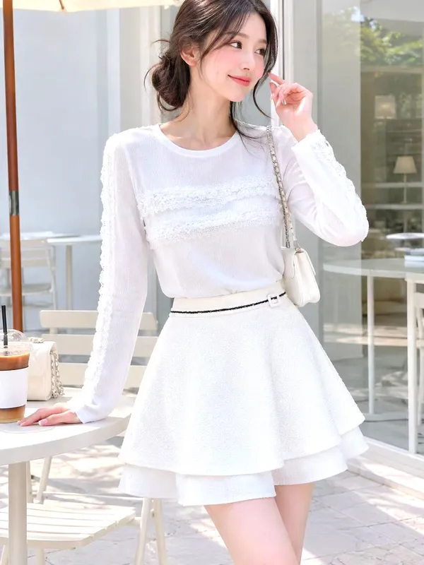 Elegant Lace Panel Long Sleeve T-Shirt, Fresh and Versatile