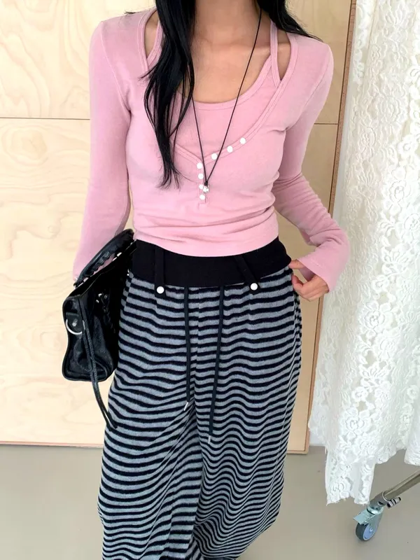 Stylish Striped Women's Outfit, Exuding Elegance