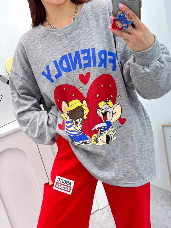 Cute Cartoon Print Loose Sweatshirt