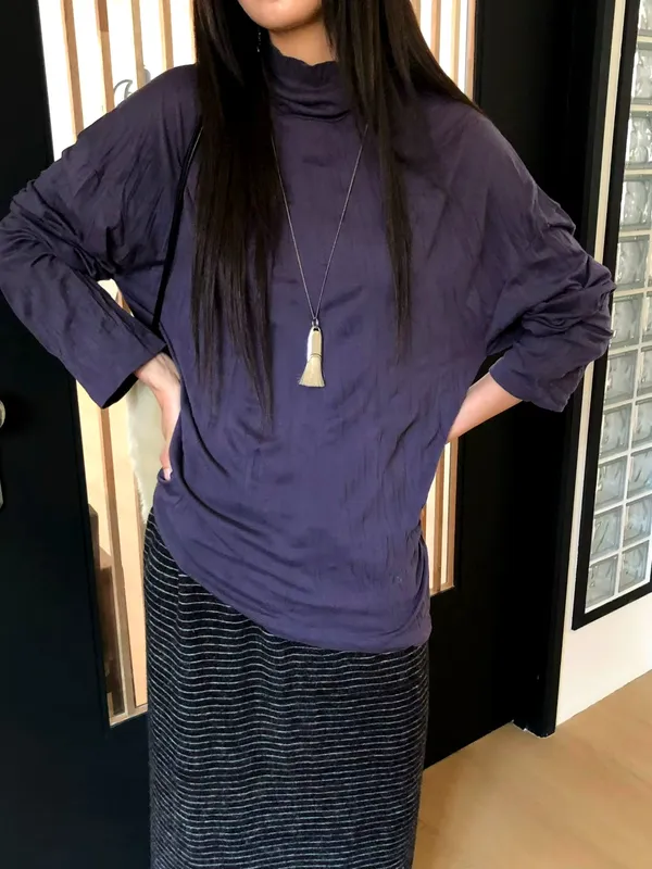 Elegant Purple Turtleneck T-Shirt, Comfortable and Versatile