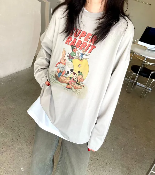 Cute Cartoon Printed T-Shirt, Comfortable Casual Style