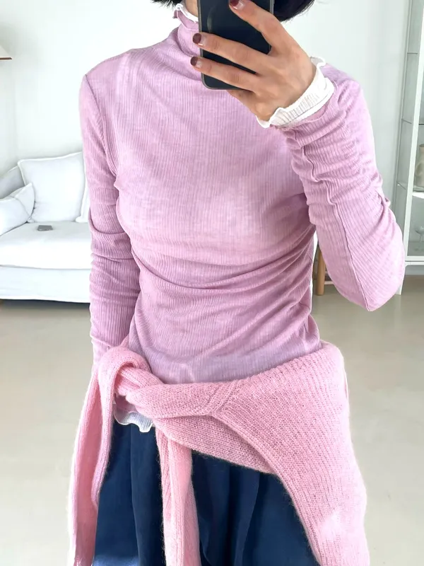 Elegant Pink Turtleneck Women's Top - Comfortable and Stylish